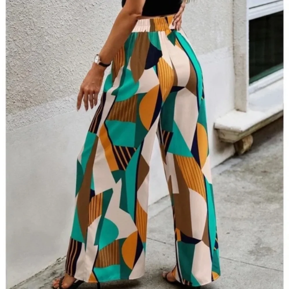 Boho High Waist Print Pocket Wide Leg Palazzo Pants